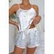 Gökyüzü Desenli Beyaz Saten Şortlu Gecelik Takım